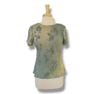 Carole Little. Muted Green Short Sleeve, Round Neck Chiffon Top. Size 6